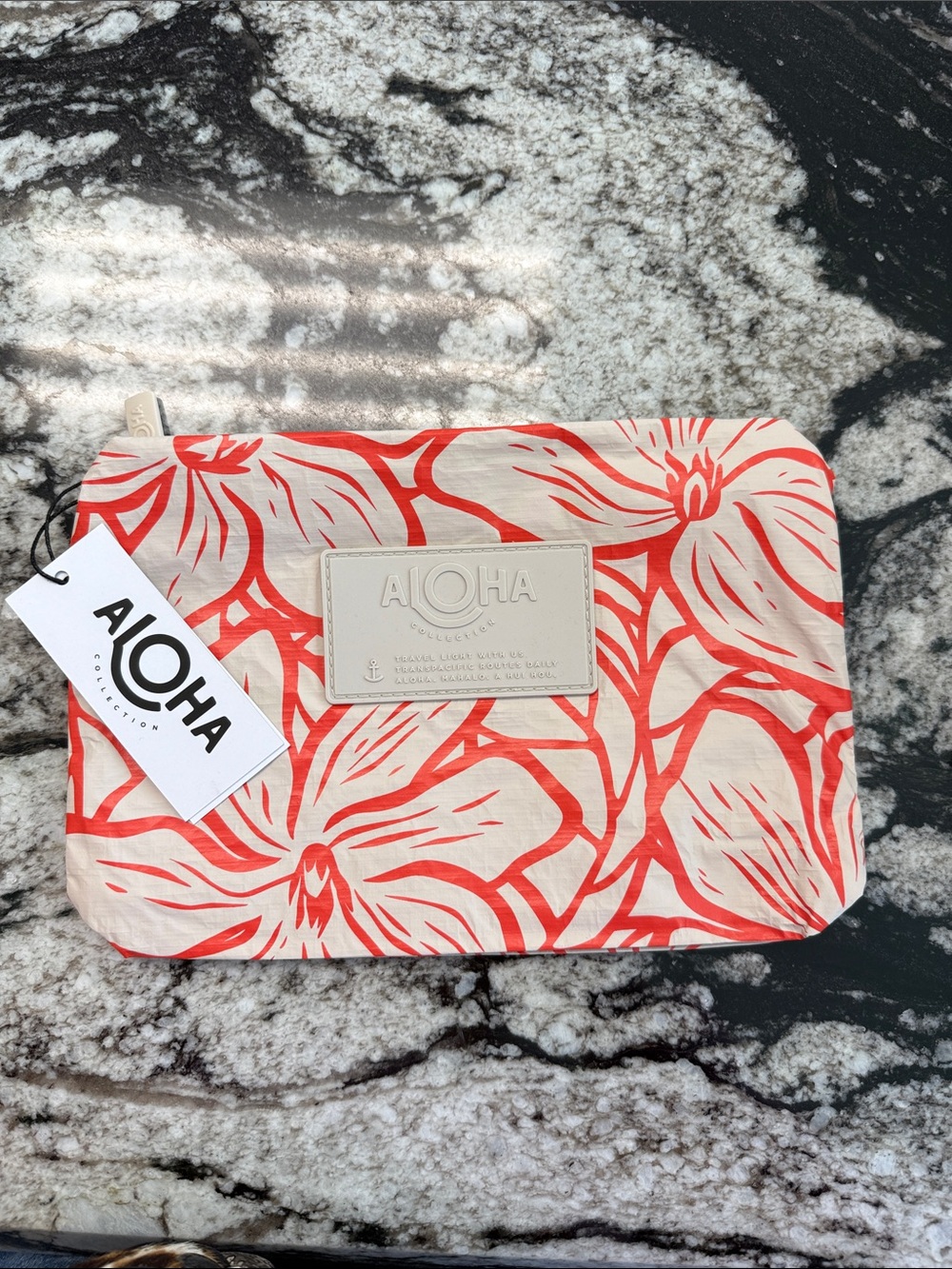 ALOHA Collection Small Coral Floral Zip Cosmetic Pouch with Cream Base